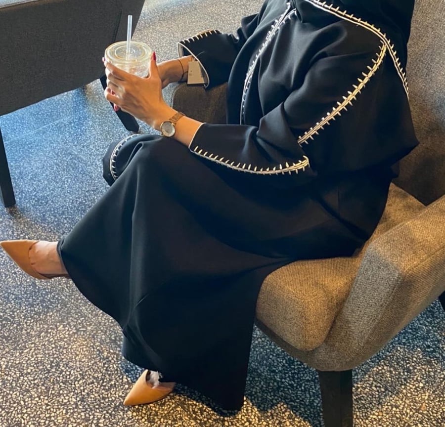 White embroidery abaya