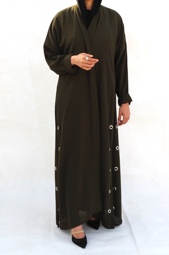 Olive-colored abaya with side openings