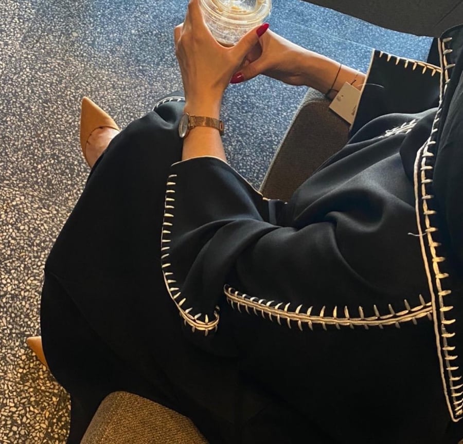 White embroidery abaya