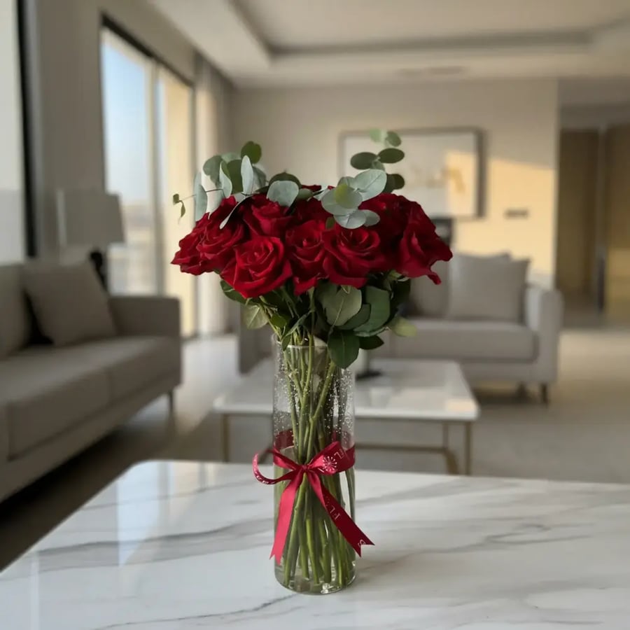 فازه ورد احمر جوري طبيعي