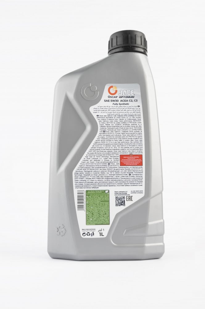 زيت محرك ديزل و بنزين تخليقي بالكامل للسيارات الحديثة يدعم دبة البيئة من اوسكار Oscar Jade Optimum SAE 5W30 ACEA C2 / C3, DPF API SP 1L