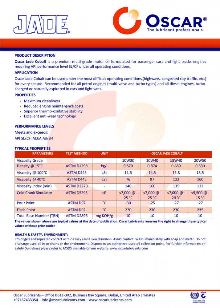 Oscar Jade Cobalt SAE 20W50 4L