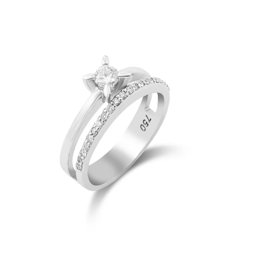 18K Diamond Solitaire Double Ring خاتم سوليتير ذهب عيار ١٨