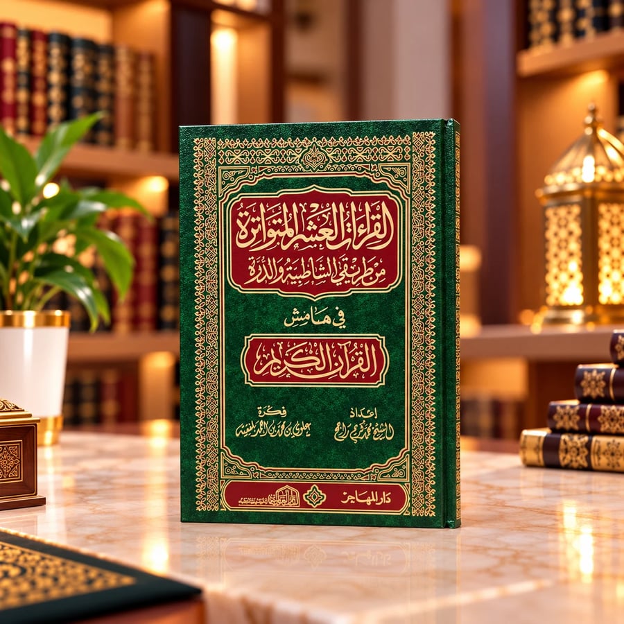 كتاب القراءت العشر المتواترة من طريق الشاطبية والدرة في هامش القرآن الكريم – غلاف أخضر فاخر مزخرف بالذهبي