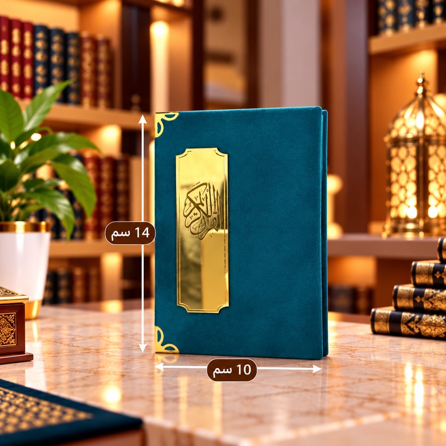 مصحف مخمل فاخر بتصميم ذهبي أنيق - حجم صغير 10x14 سم