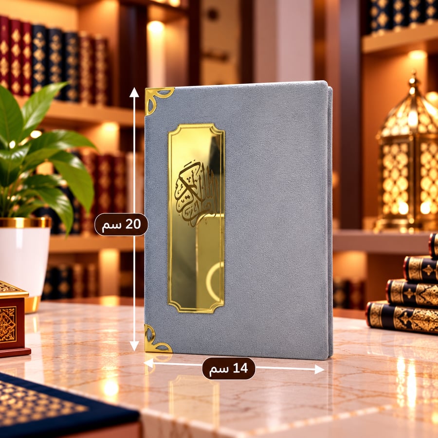 مصفح قرآن كريم فاخر بغلاف مخملي  وتصميم ذهبي أنيق (14x20 سم)