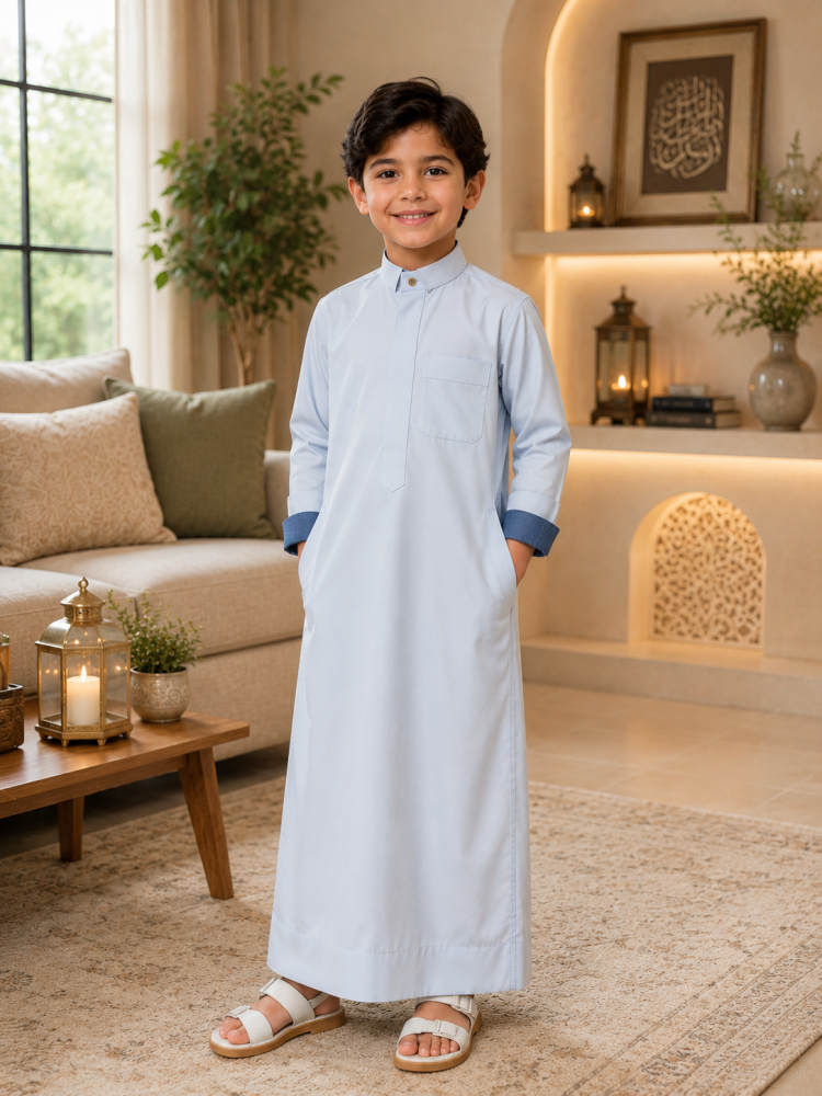 ثوب سماوي بموديل عصري
