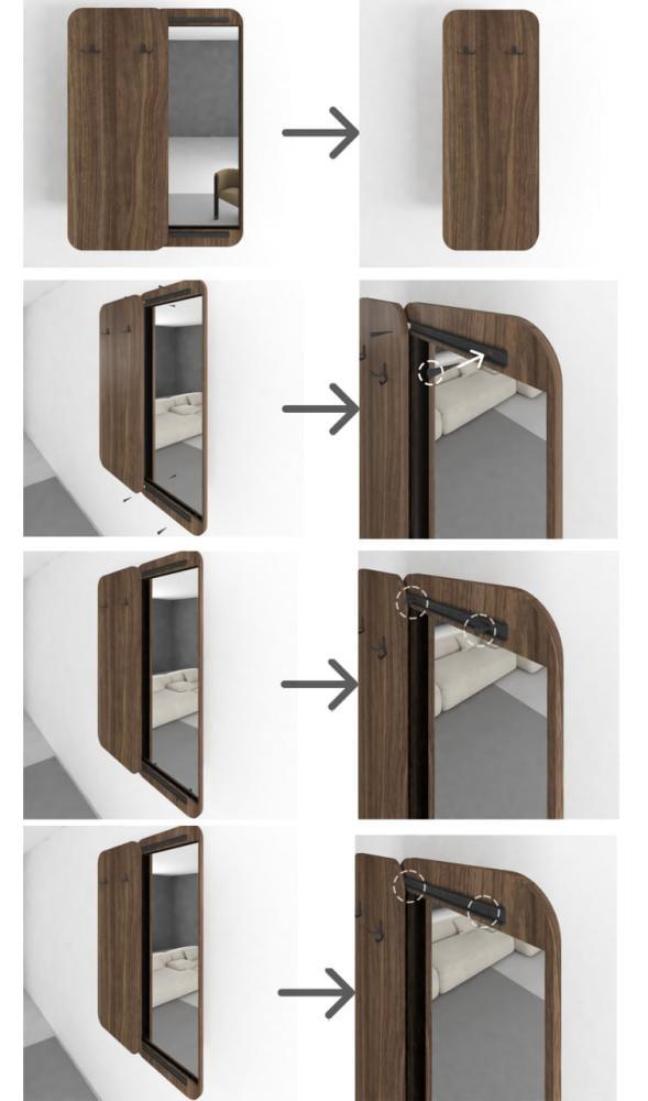 Modern mirror with clothing hooks