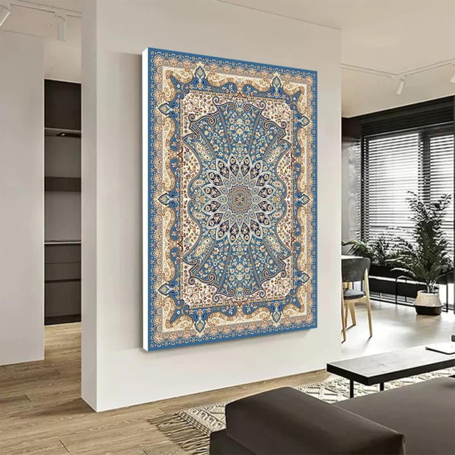 Canvas painting with carpet design and hollow frame