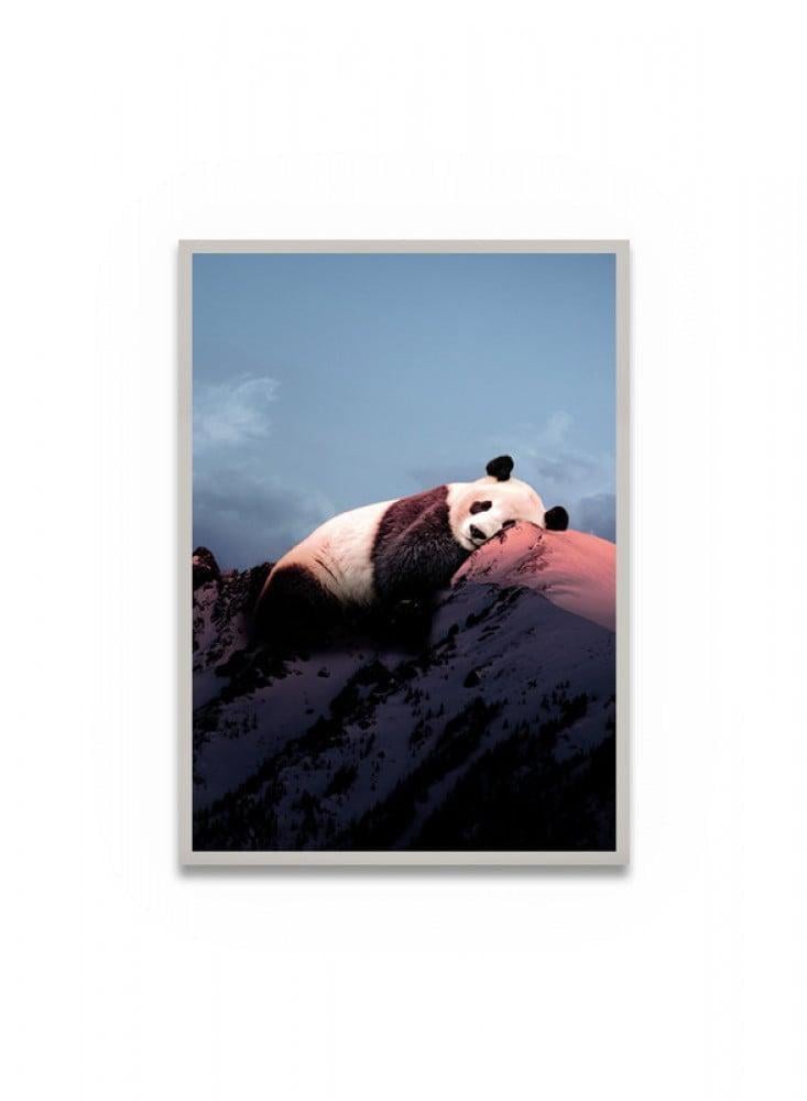 Canvas painting with panda design and frame