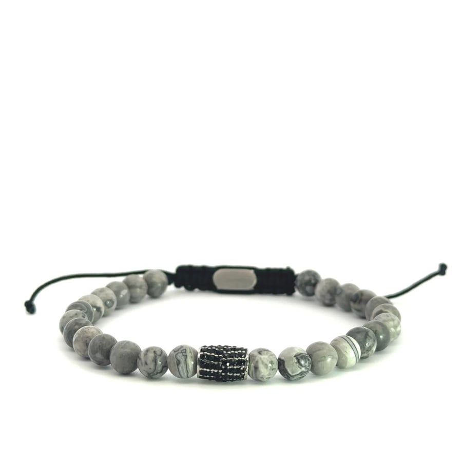 Men’s Bracelet – Gray Beads – Beads × Metal
