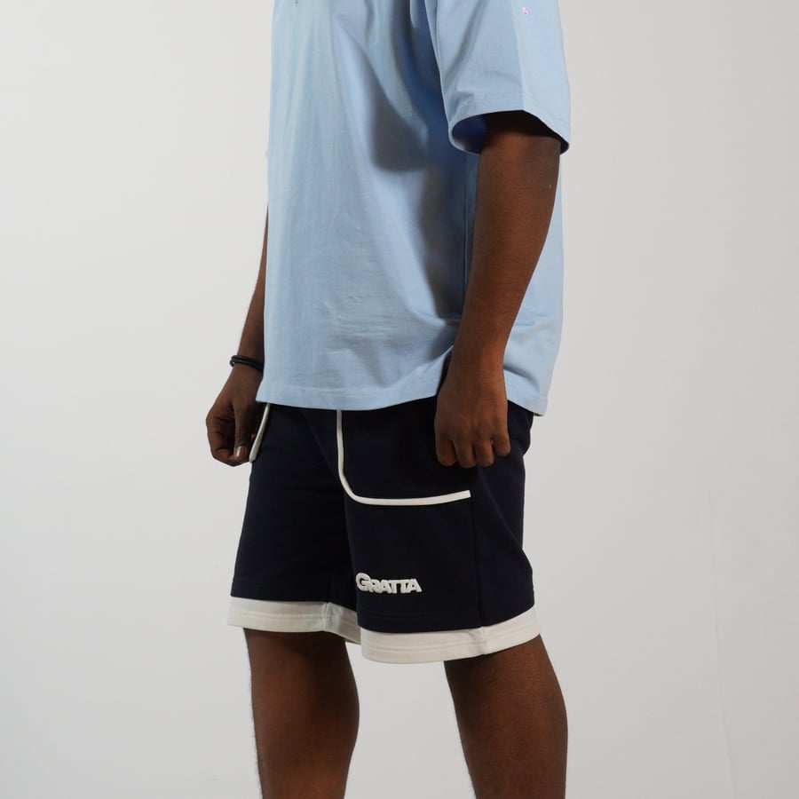 Cotton shorts - navy blue and white