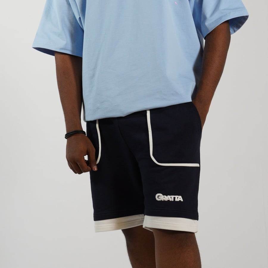 Cotton shorts - navy blue and white