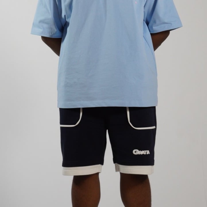 Cotton shorts - navy blue and white