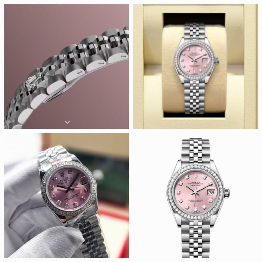 ساعه رولكس لون وردي  datejust 31mm كريستال