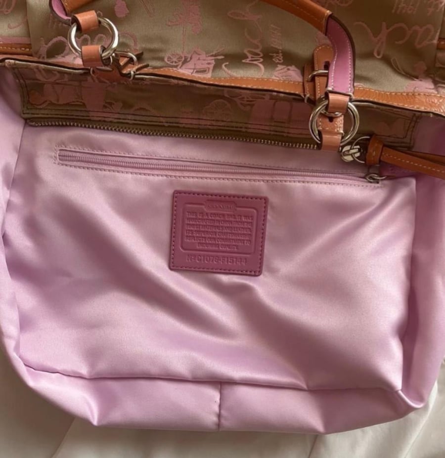 Tote Bag Beige Pink Carriage Logo Coach y2k