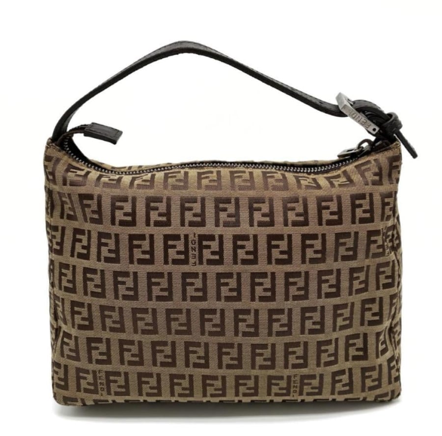 FENDI accessory pouch, handbag, tote bag, FF pattern, Zucchino brown canvas, women's