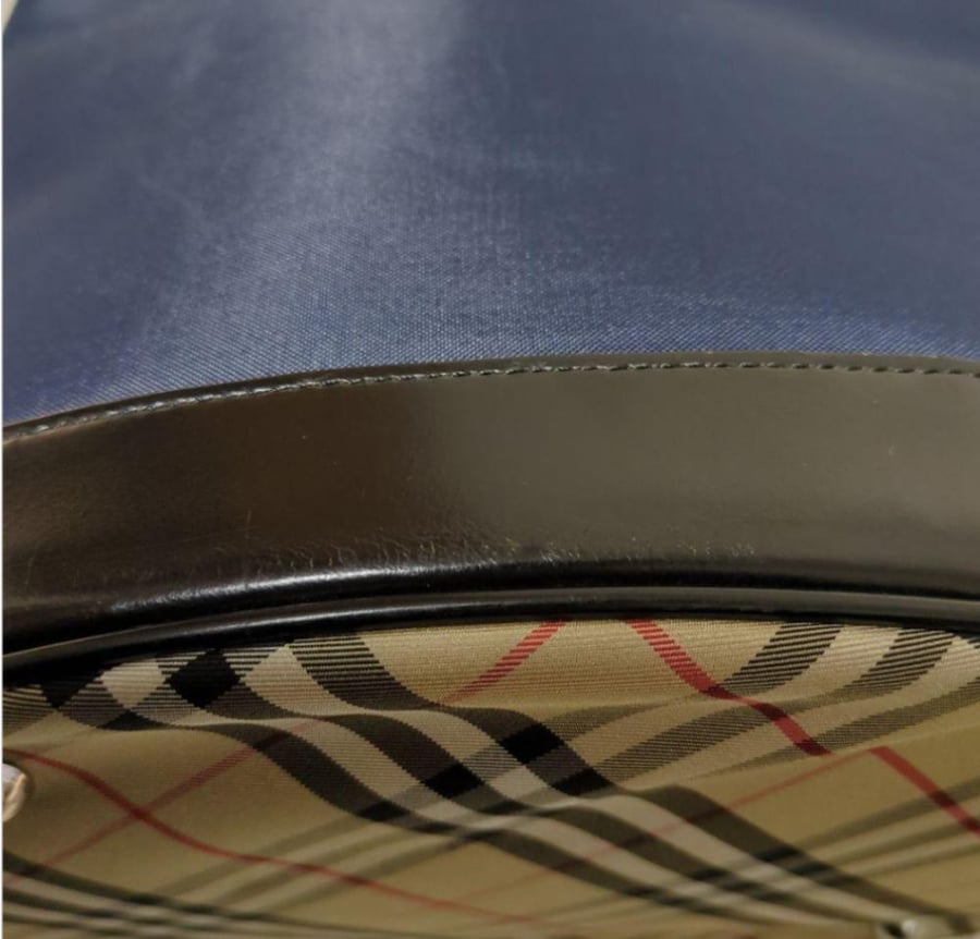Burberry Bucket Tote Bag Navy Nova Check Leather Nylo