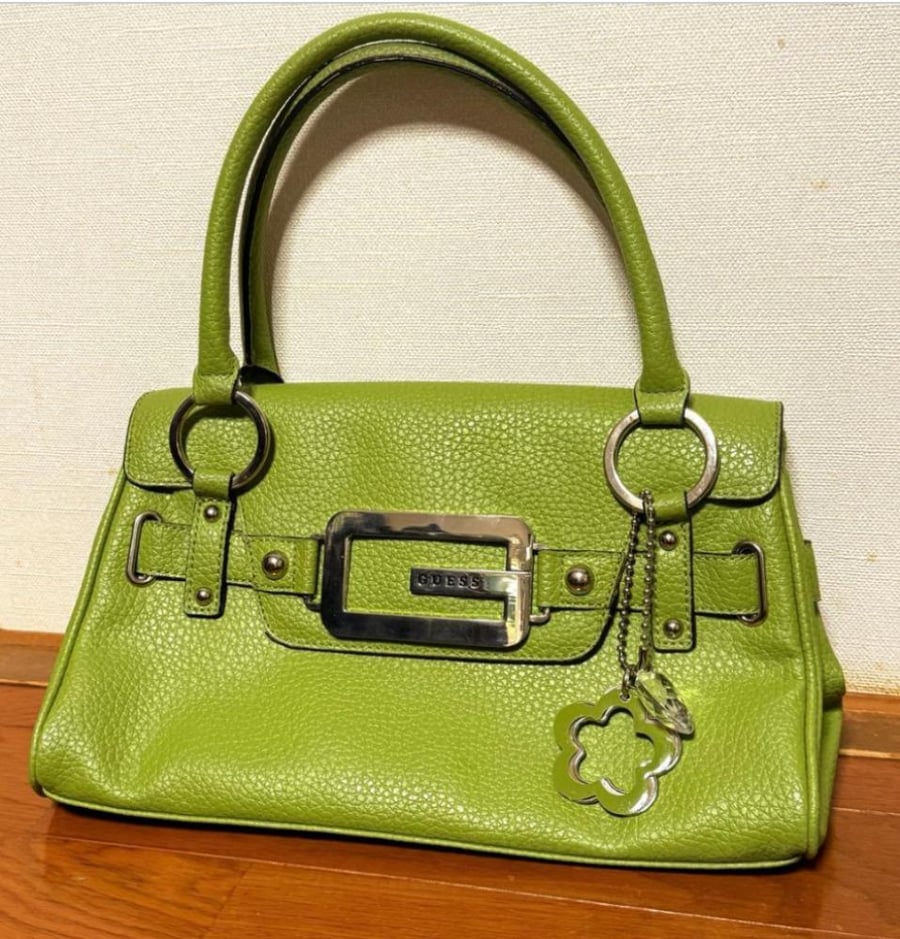 GUESS handbag, green, genuine leather, y2k