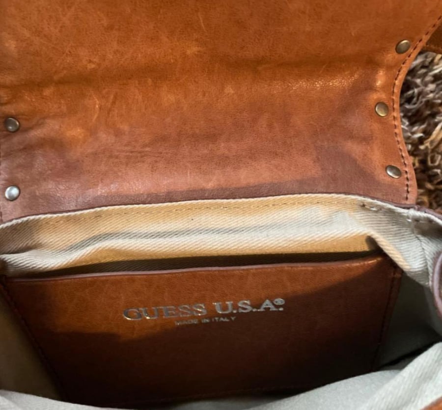 GUESS one-shoulder bag, sheepskin, luxury studs, made in Italy