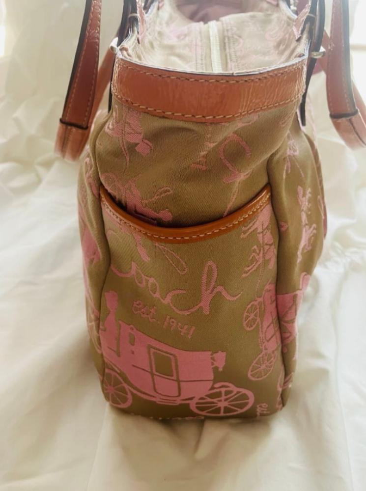 Tote Bag Beige Pink Carriage Logo Coach y2k