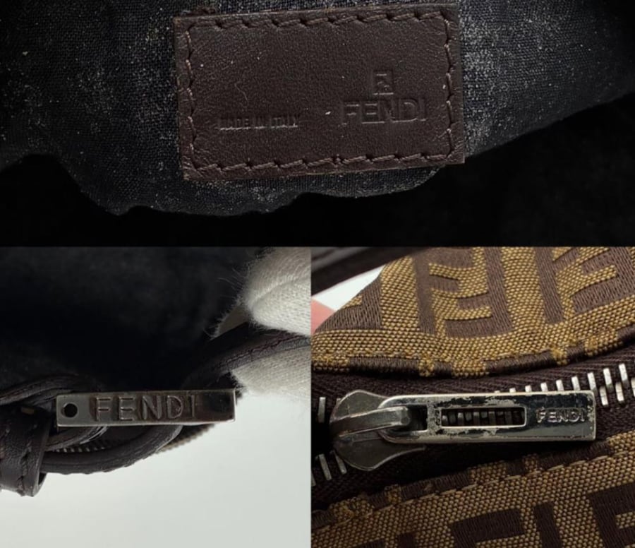 FENDI accessory pouch, handbag, tote bag, FF pattern, Zucchino brown canvas, women's