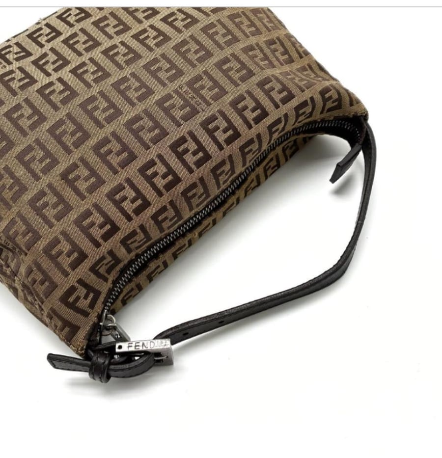 FENDI accessory pouch, handbag, tote bag, FF pattern, Zucchino brown canvas, women's