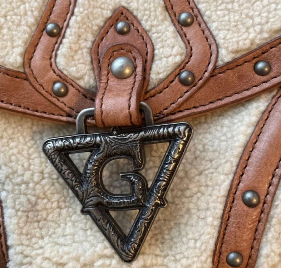 GUESS one-shoulder bag, sheepskin, luxury studs, made in Italy