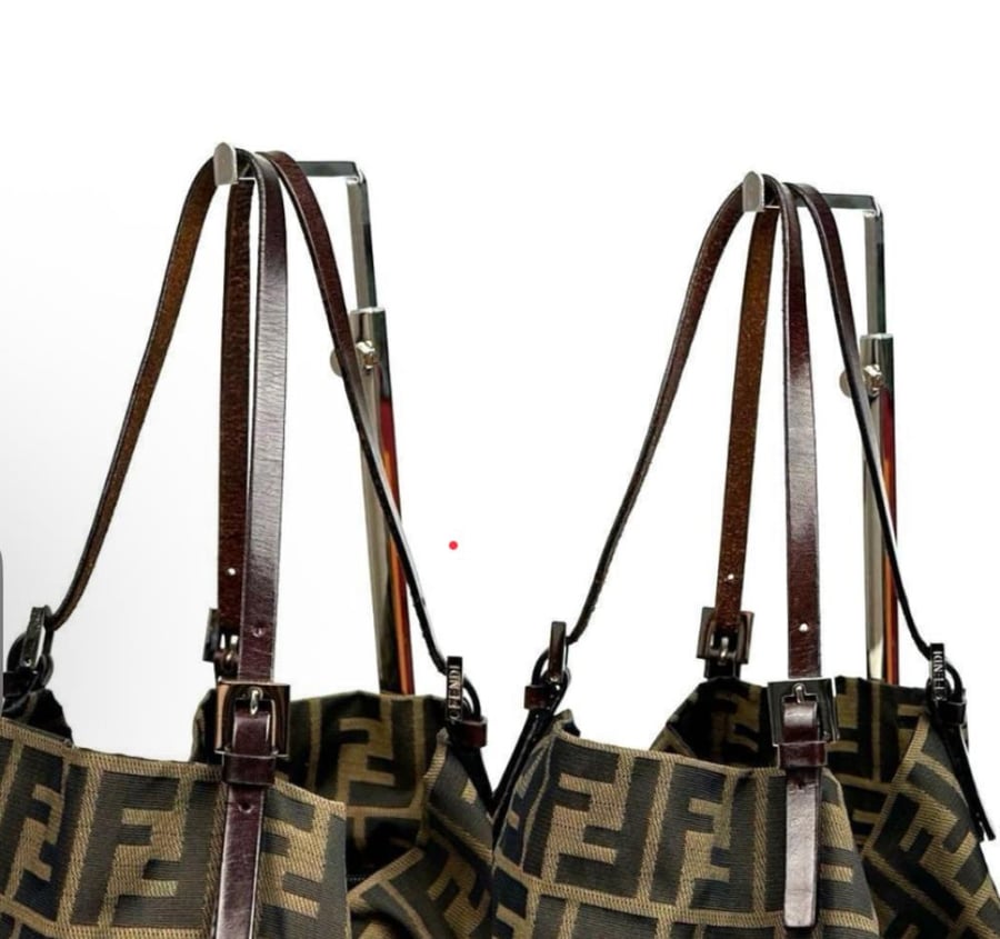 Fendi Zucca Canvas Handbag, Silver Hardware, Leather, Brown