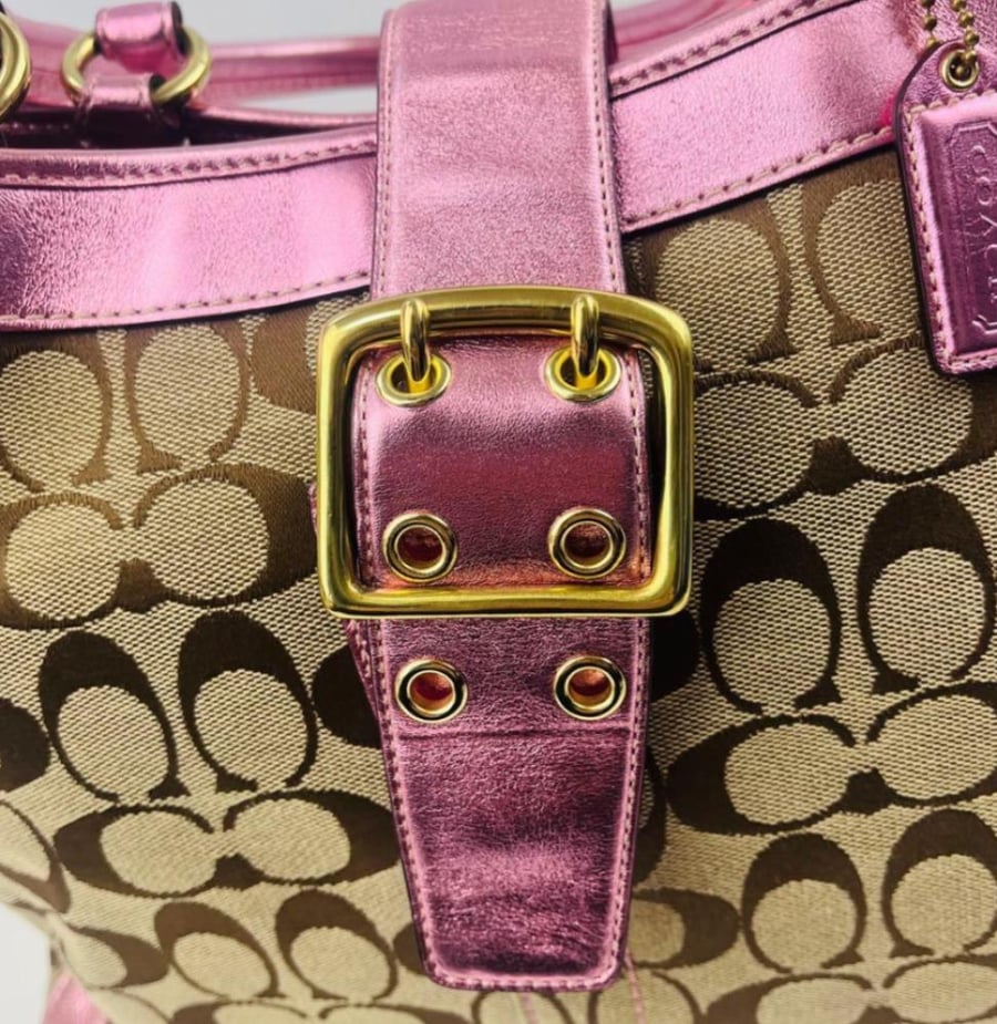 COACH tote bag, shoulder bag, Y2K signature design.