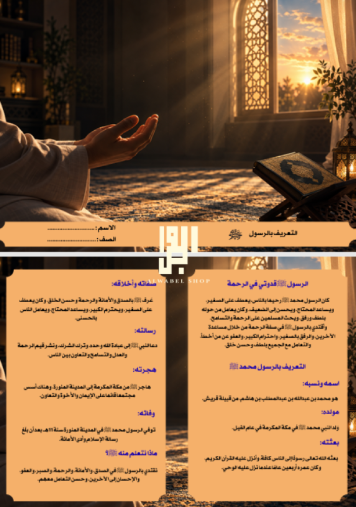 مشروع الوحده التعريف بالرسول صلى الله عليه وسلم - لغتي - سادس ابتدائي الفصل الدراسي 1