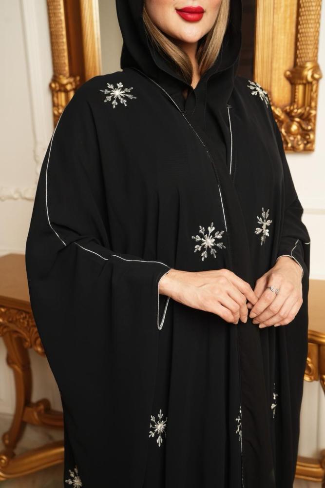 مشلح اورقنزا  اسود تطريز يدوي بخيط القصب الفضي