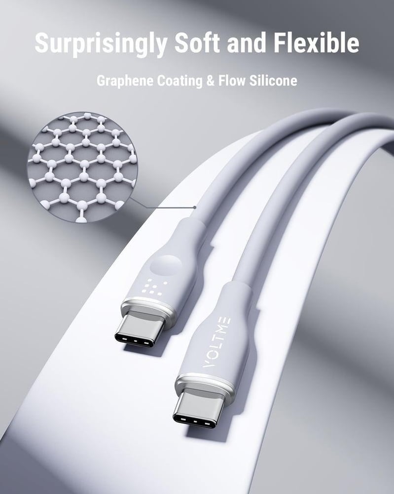 فولتمي كيبل شاحن ربل من USB-C إلى USB-C بطول 1 م وبقوة 100 واط - اسود