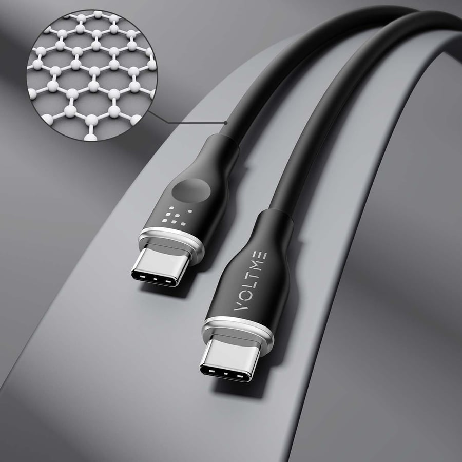 فولتمي كيبل شاحن ربل من USB-C إلى USB-C بطول 1 م وبقوة 100 واط - اسود