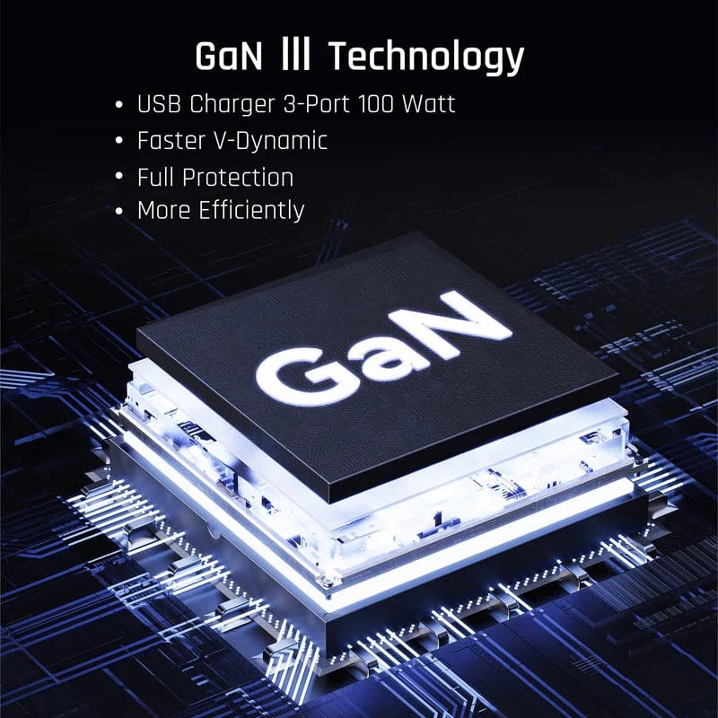 فولتمي ريفو شاحن جداري 100 واط GaN III – 2 USB-C PD و1 USB-A، شحن سريع للماك بوك والهواتف – أبيض