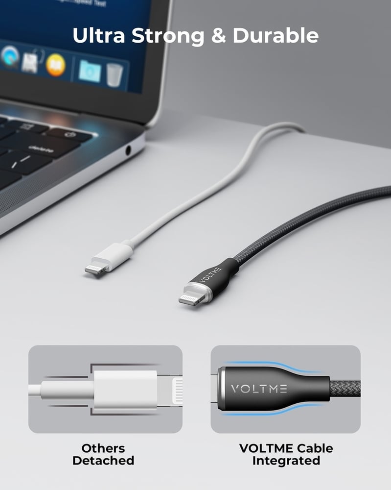 فولتمي كيبل شاحن سلسلة روج مظفر من USB-C إلى آيفون بطول 1.2 م وبقوة 30 واط - أسود