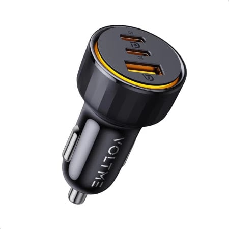 فولتمي شاحن سيارة كازو بمنفذين USB-C ومنفذ USB وبقوة 65 واط - أسود