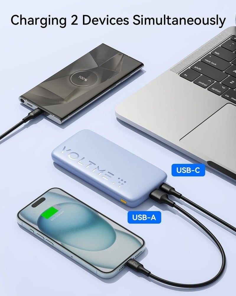 فولتمي  بطارية متنقلة هايبركور بمنفذ USB-C ومنفذ USB بسعة 10000 مللي أمبير وبقوة 22.5 واط - اسود