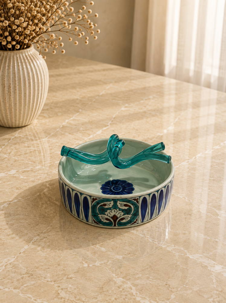 وعاء سيراميك بالتركواز - 20cm-WAVY