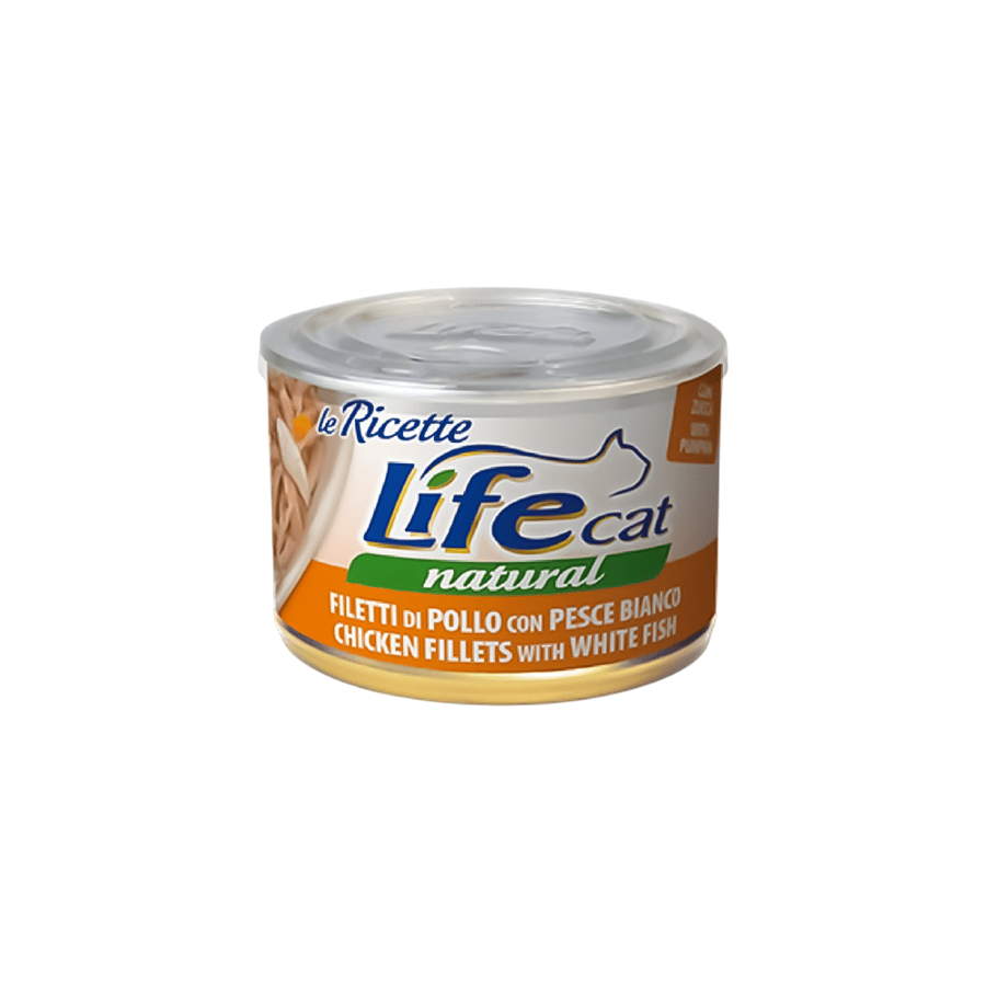 Life Cat canned food with chicken flavor and fish 150 grams