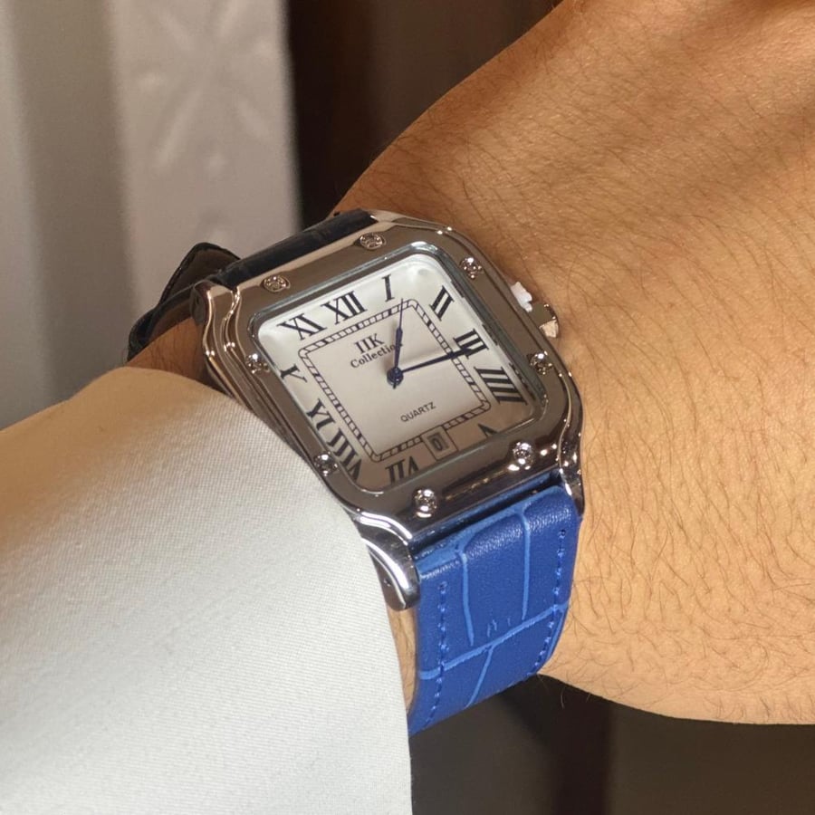 Santos leather watch, navy blue design