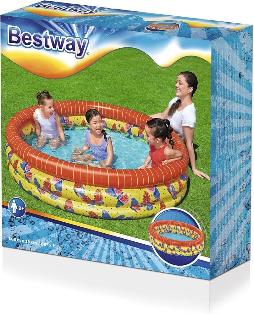مسبح نفخ دائري للأطفال 3 طبقات بتصميم الفراشات – 168 × 38 سم