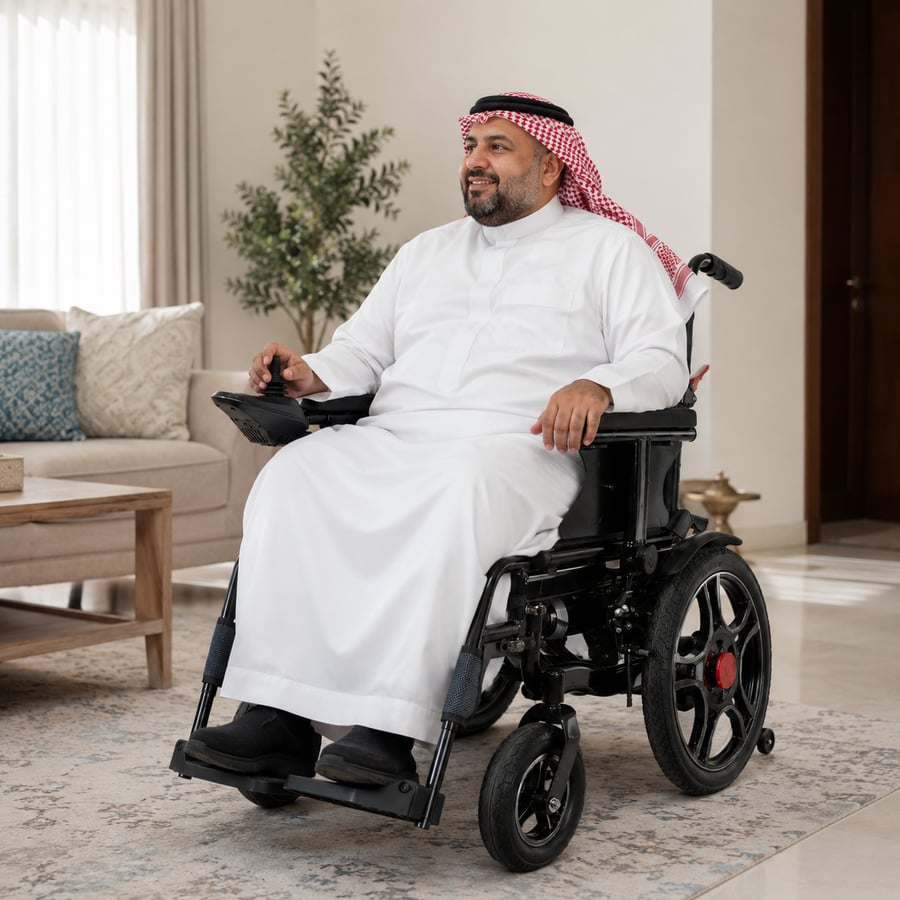 كرسي كهربائي متحرك قابل للطي لكبار السن ( 22 انش ) + شيت الميموري فوم هدية