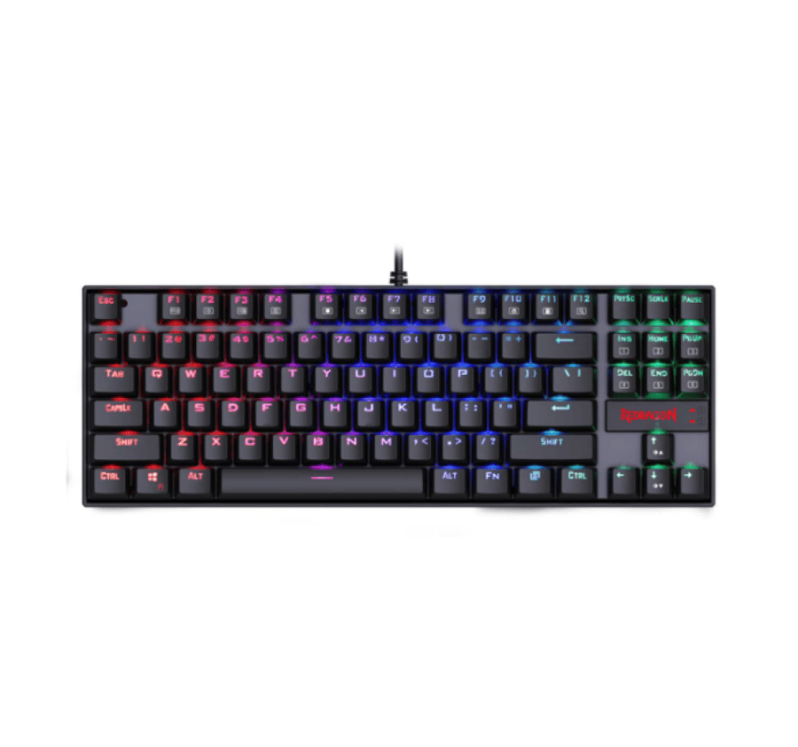 كيبورد ميكانيكي صغيرة الحجم كومارا K552 RGB TKL (بدون لوحة ارقام) من ريدراجون بمفاتيح زرقاء و87 مفتاح اضاءة خلفية مضادة لتاثير الشبح 19 نمط اسود USB C