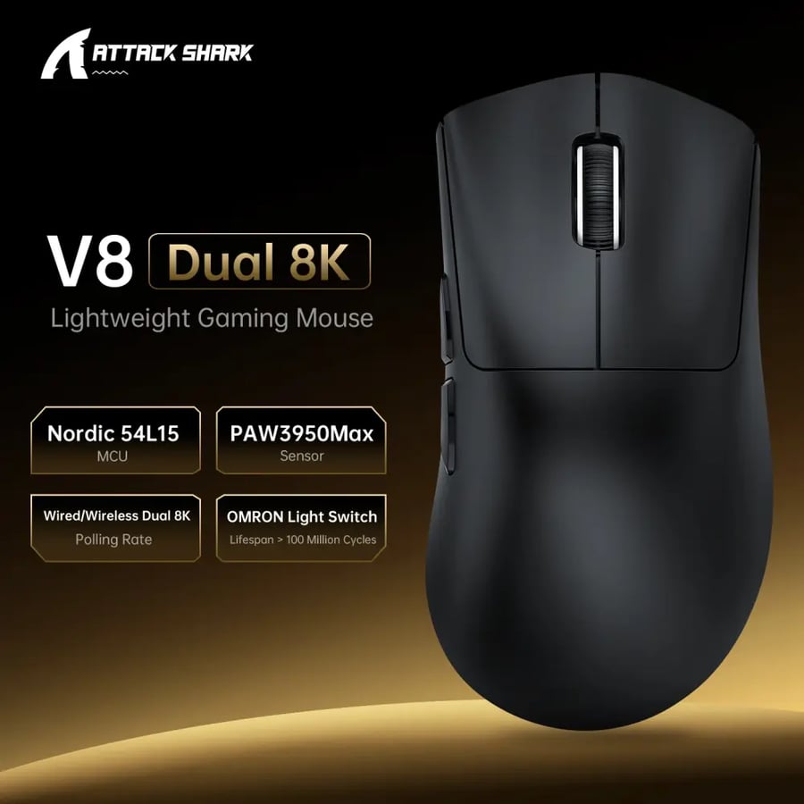 ماوس ألعاب لاسلكي ATTACK SHARK V8 بدقة 42K و8K هرتز