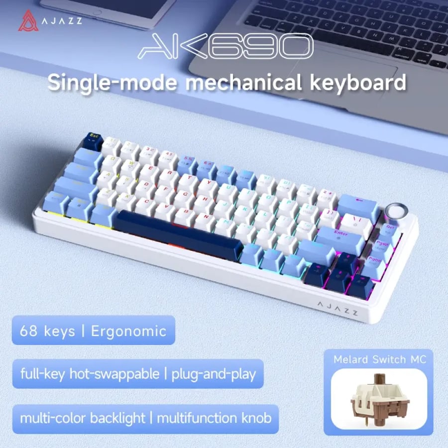 كيبورد ألعاب ميكانيكي AJAZZ AK690 بنسبة 65% وإضاءة RGB