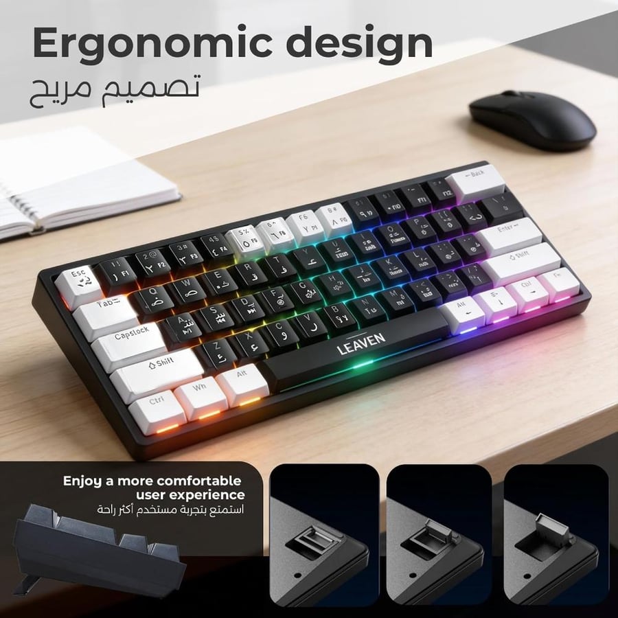 كيبورد ألعاب ميكانيكي سلكي 60% بإضاءة RGB ومقاوم للماء