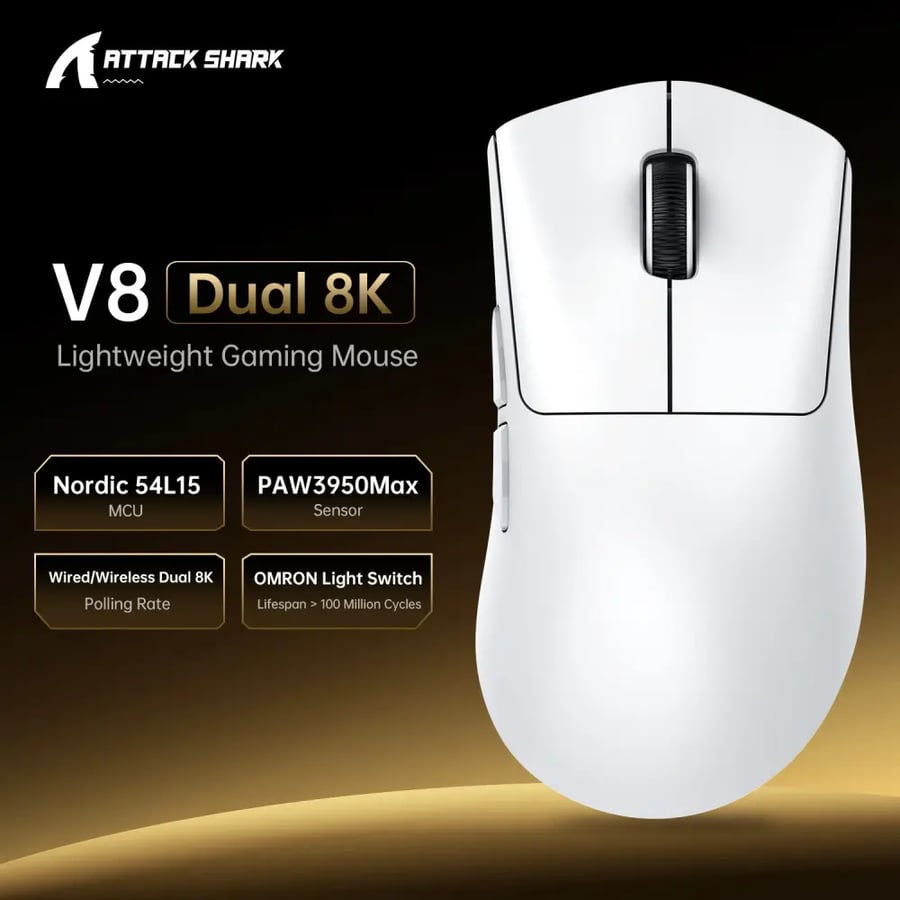 ماوس ألعاب لاسلكي ATTACK SHARK V8 بدقة 42K و8K هرتز