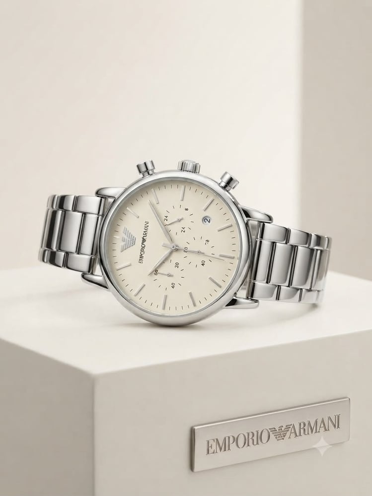 ساعة Armani Exchange رجالية كرونوجراف أسود وبيج معدنية