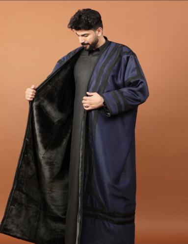فروة رجالية مبطنة بالفرو كحلي